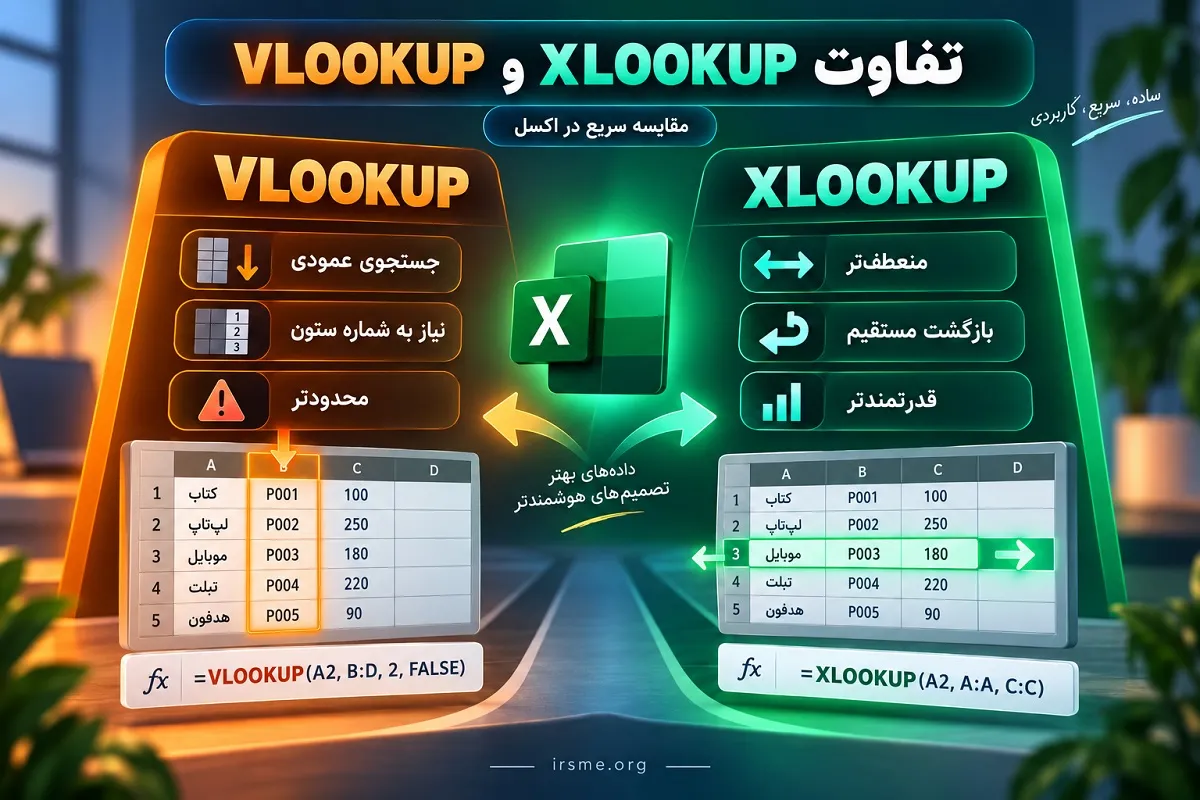 آموزشگاه آپادانا تبریز - آموزش Excel و مقایسه XLOOKUP و VLOOKUP